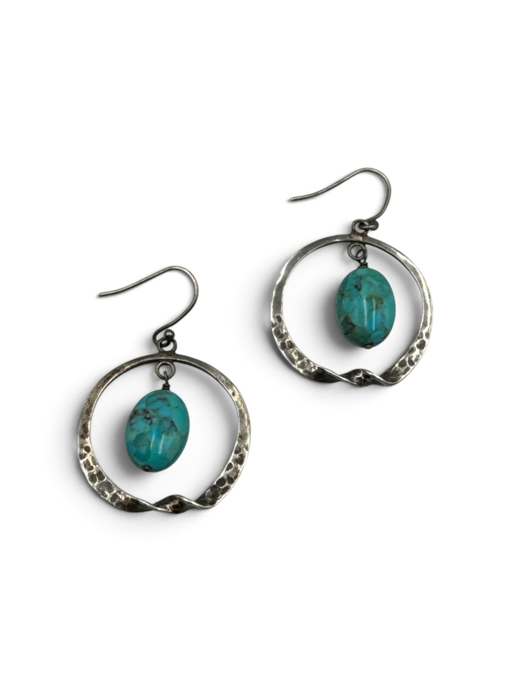 Vintage Silpada Sterling Silver Turquoise Twisted Hoop Dangle Earrings 1.75”